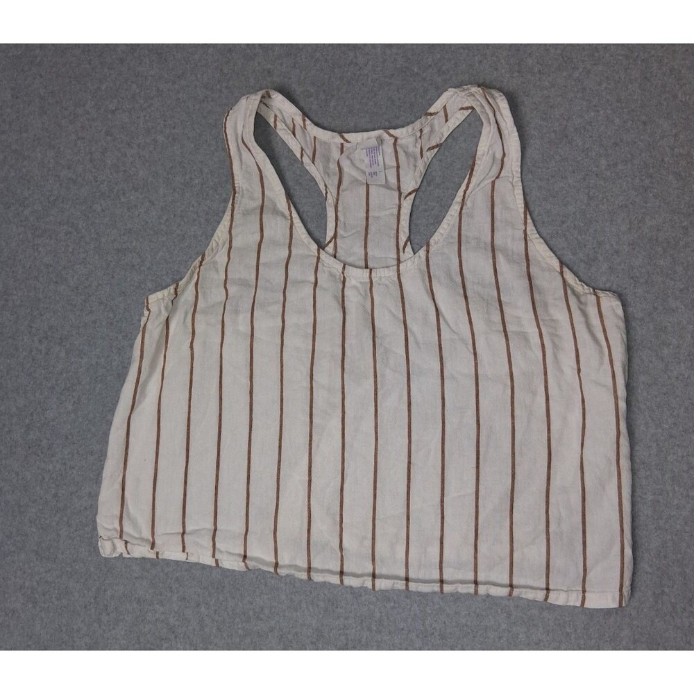 Stars Above Linen Blend Cropped Racerback Tank Top Size L Pinstripe Coastal Boho - Picture 1 of 10